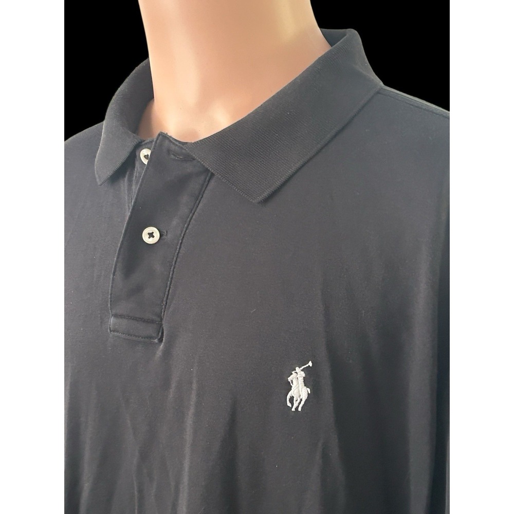 Polo Ralph Lauren Mens Polo Shirt Solid Black White Pony 2XL XXL - Picture 4 of 6
